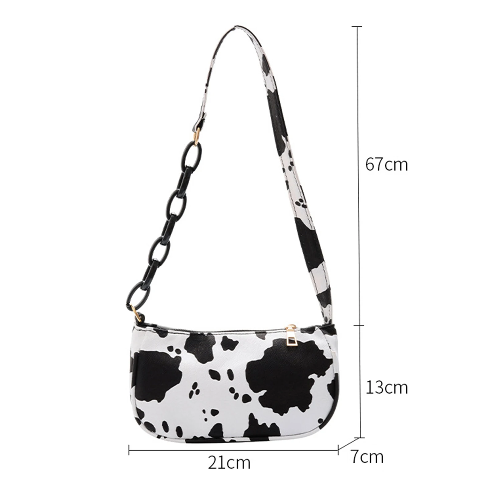 

Fashion Women Faux Leather Bag Chain Baguette Cow Dot Print Handbag Tote Zip Underarm Shoulder Bag