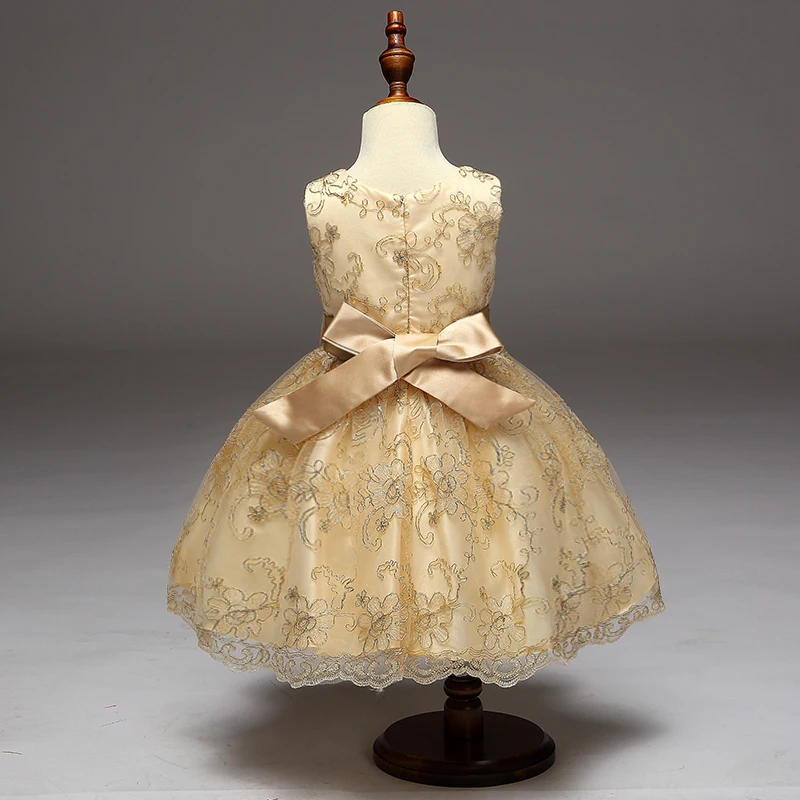 2021 Летнее платье принцессы для девочек с вышивкой Платье цвета шампанского