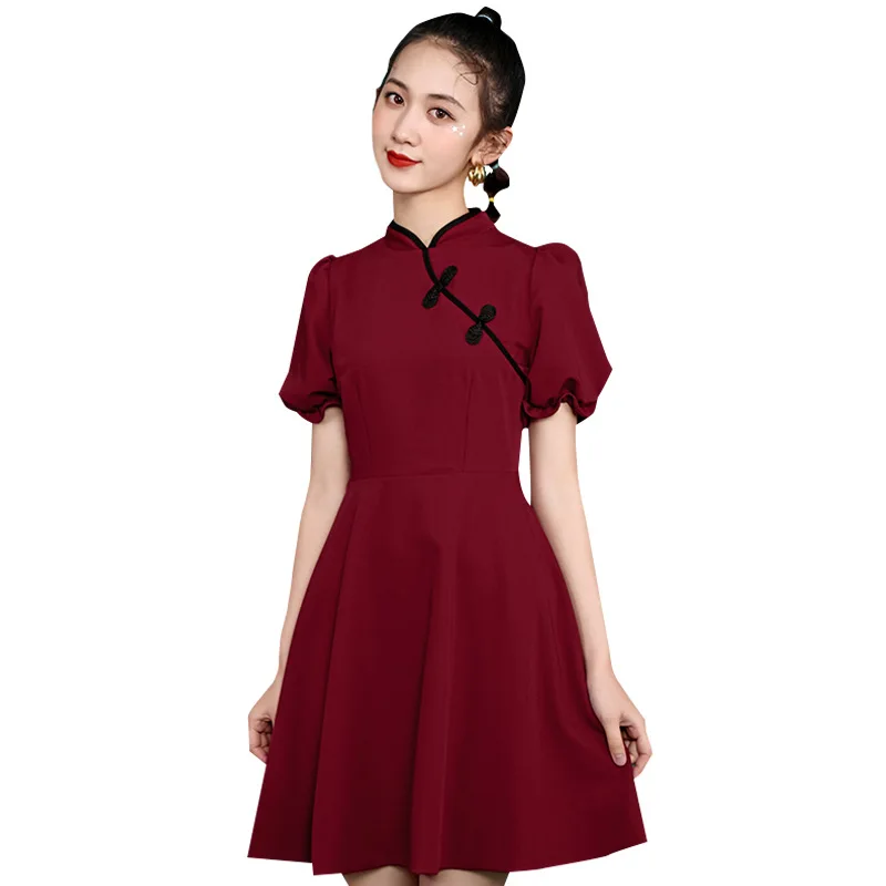

Summer New Women's Art Cheongsam Small Black Skirt Modified Waist Slim Fashion Short Dress
