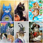 Мультяшная кошка Фэнтези полная квадратная дрель 5D алмазная вышивка мозаика Полный Круглый животное вышивка крестиком Настенная живопись черный