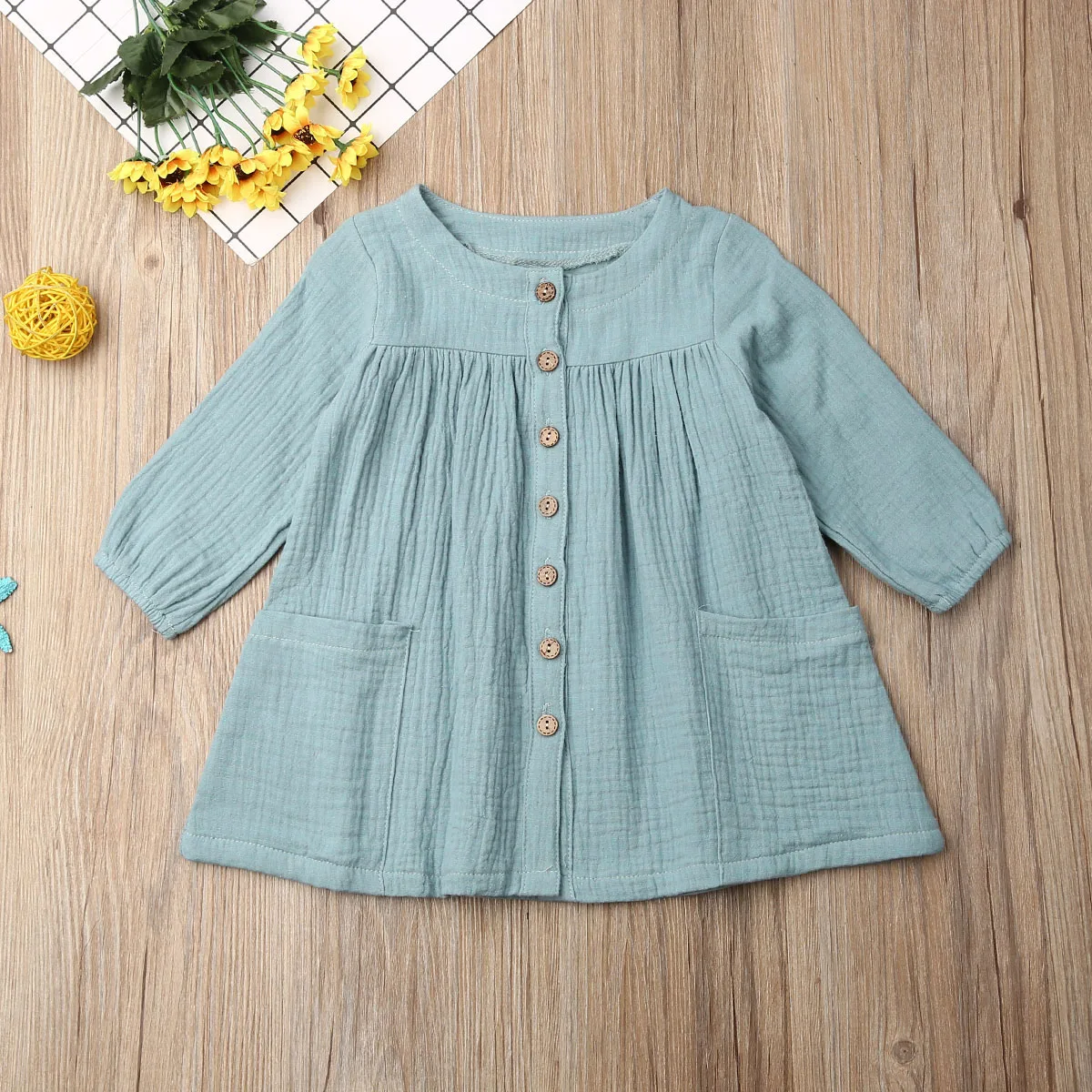 Girl Dress 2019 Autumn Toddler Baby Button Cotton and linen Tutu Party Pageant Casual Wedding | Детская одежда и обувь