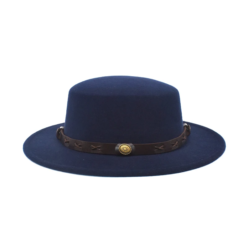 2020New Classic Solid Color Fedora Hat Women Wool Flat Top Bowler Hat Man British Vintage Wide Brim Jazz Cap Khaki Black P20