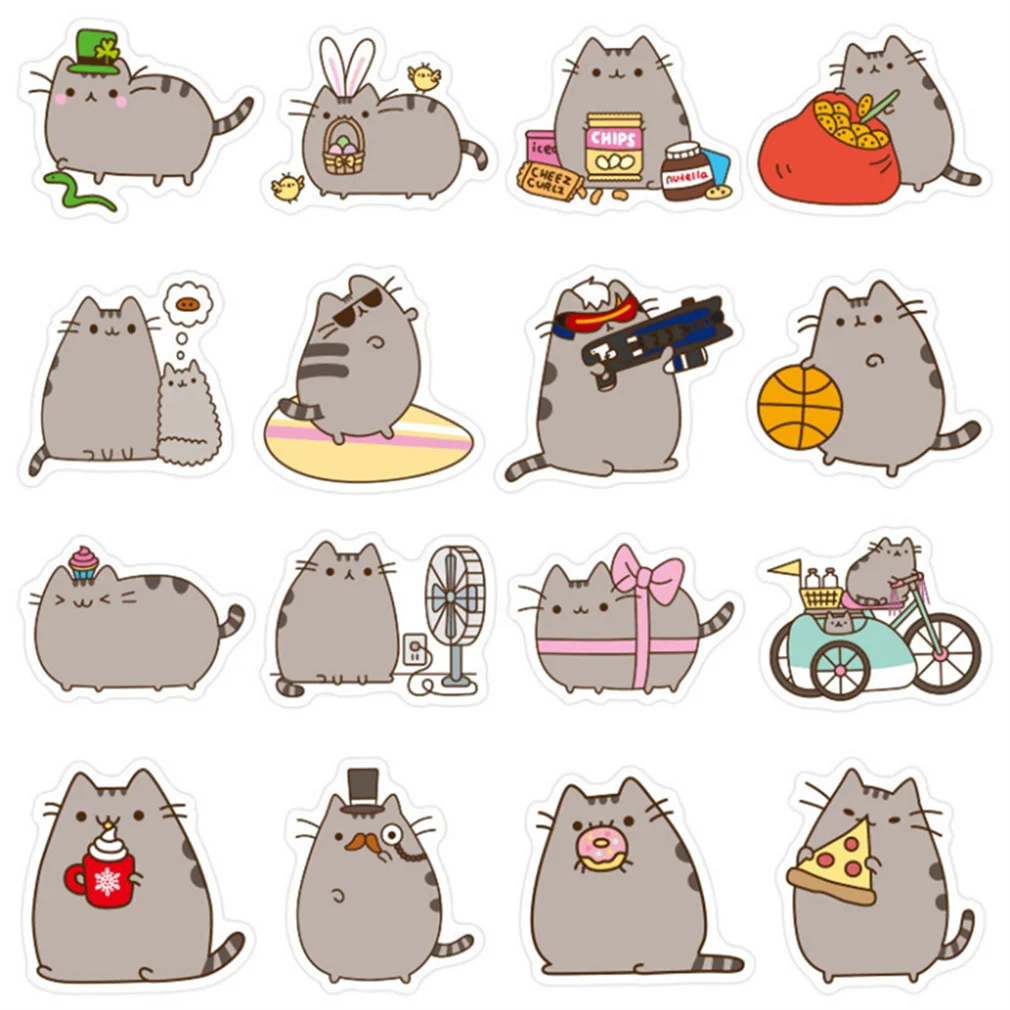 Dibujos animados de gato gordo, decoraci&oacute;n para monopat&iacute;n, pegatina impermeable, juguete al por mayor, 10/30/50 Uds.-3