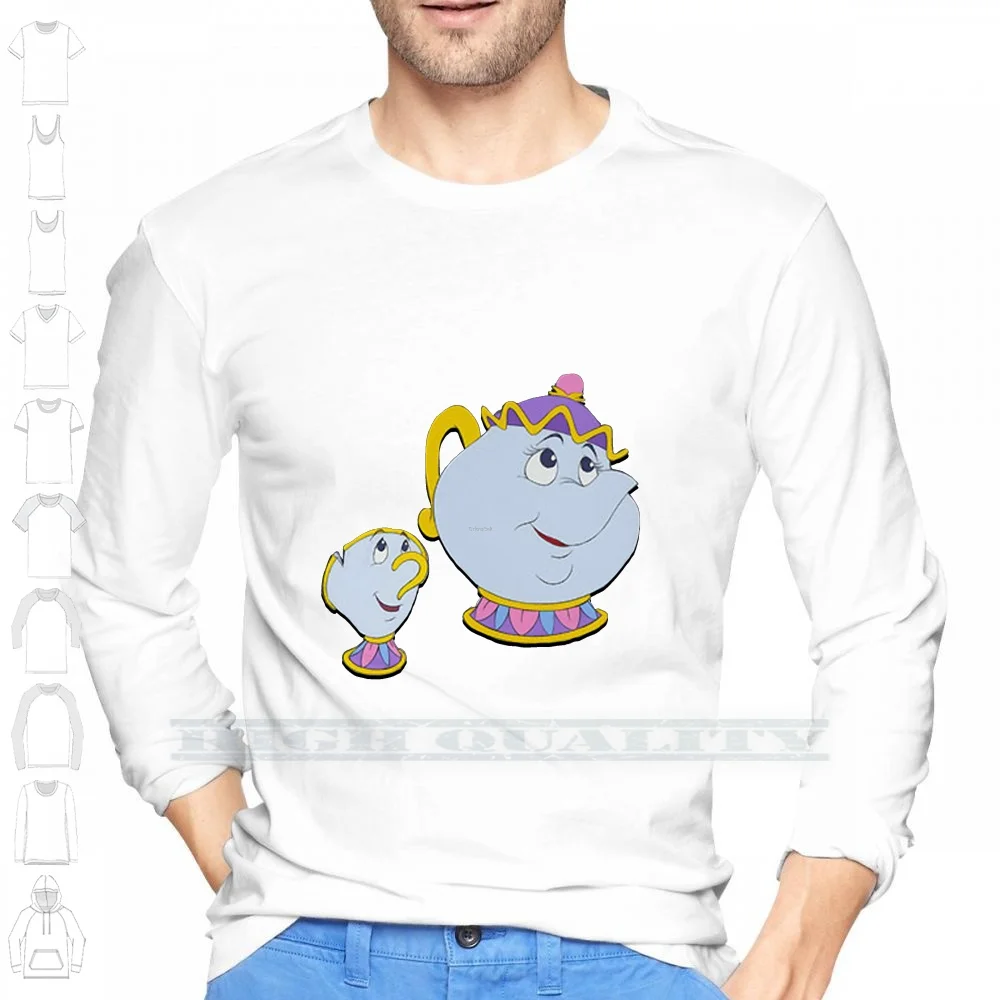 Фото Mrs. Potts And Chip Футболка из 100% хлопка Mrs Potts Chip Чашка Чайник Beatuy And The Beast Cute Movie Png Новая футболка с коротким рукавом №3