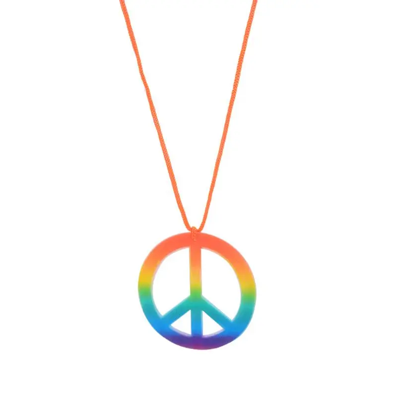 

Hippie Costume Jewerly Set 60s 70s Rainbow Peace Sign Pendant Necklace Earrings