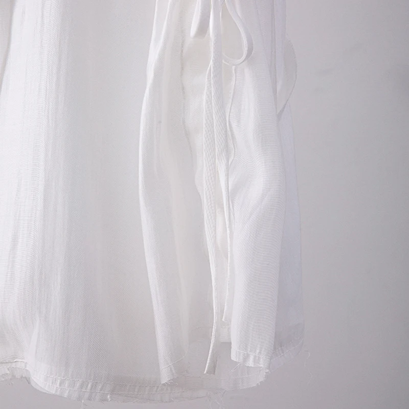 

TWOTWINSTYLE White Casual Loose Drawstring Shirts For Women Sailor Collar Long Sleeve Ruched Slim Blouses Female 2021 Spring New