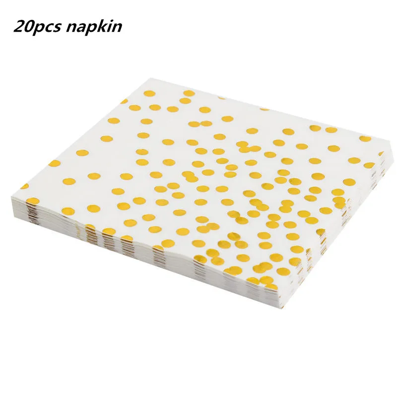 20pcs napkin 10 шт. золотые вечерние одноразовые столовые приборы, чашки шампанского, соломинки, 1st день рождения, вечерние принадлежности для детей - Цвет: 20pcs napkin
