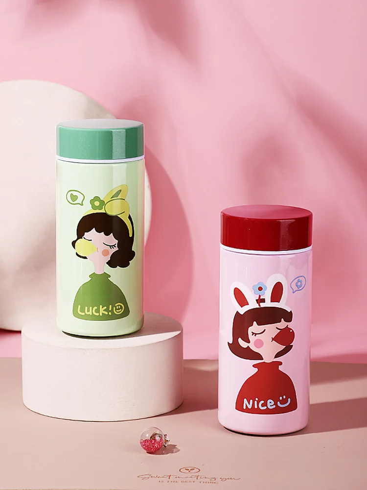 

Mini thermos cup female high beauty small portable student water cup lovely ins wind 304 stainless steel cup anti falling