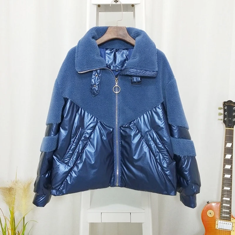 Fitaylor зимние свободные белые пуховики на утином пуху Женская Лоскутная парка из