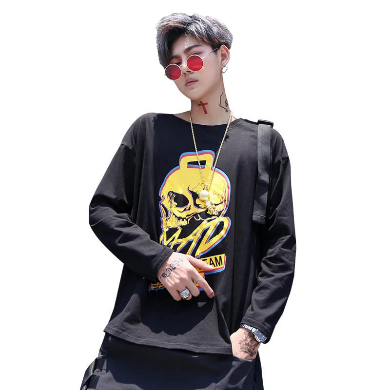 Забавная японская футболка с принтом черепа Мужская Харадзюку уличная одежда