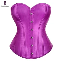 satin overbust corset black white blue purple red korsett for women elastic boned busk bustier plus size waist slim gorset