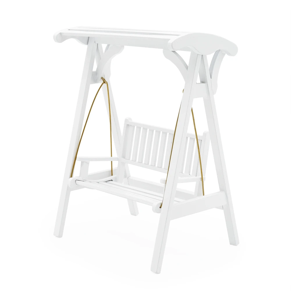 Odoria 1:12 Miniature White Garden Swing with Loveseat Wooden Outdoor Furniture Dollhouse Accessories Doll House Decoration | Игрушки и