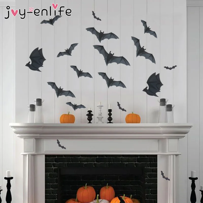 Украшения для Хэллоуина черная наклейка с летучей мышью настенный стикер окна