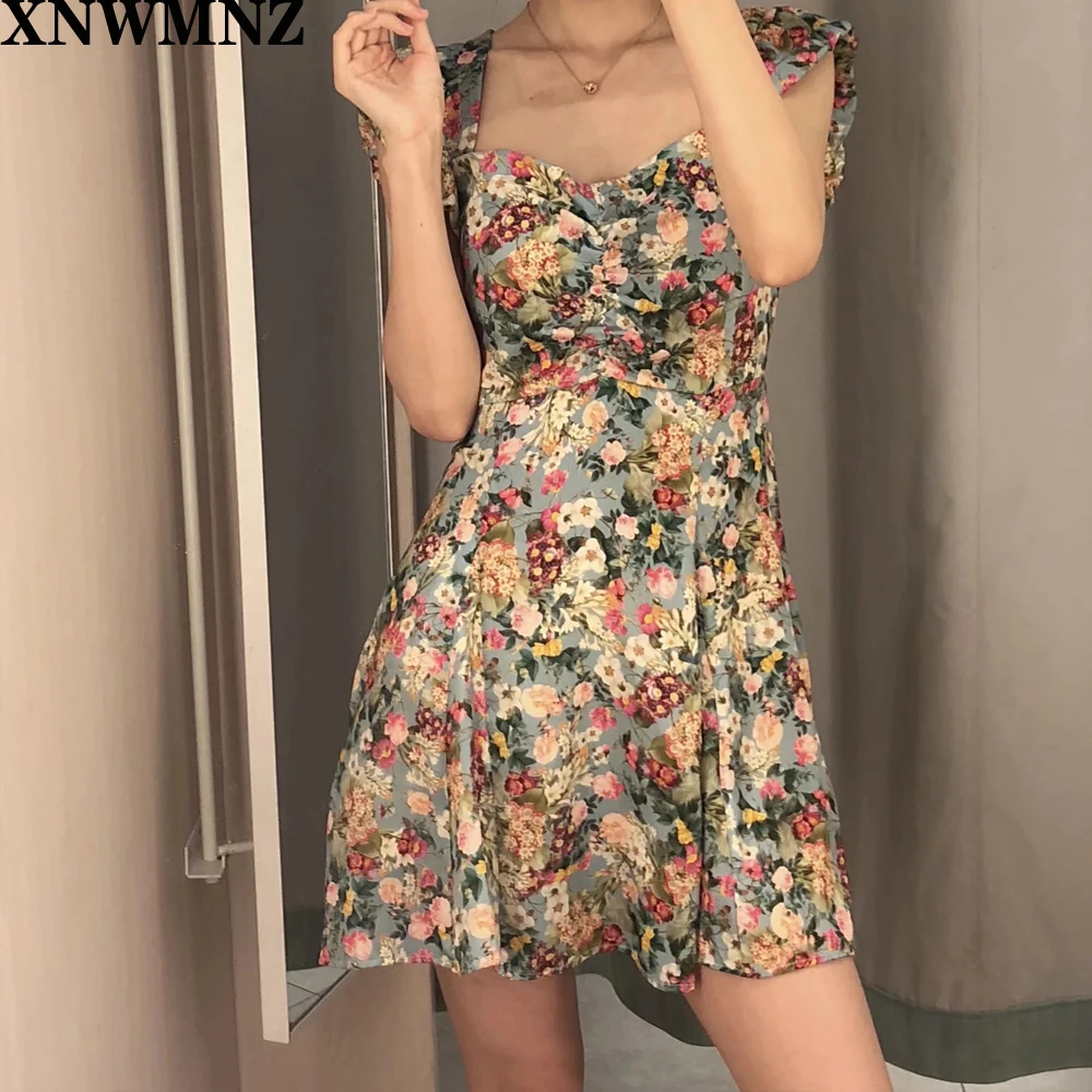 Женское мини платье с V образным вырезом рукавами крылышками и оборками|Женские