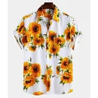 Белая свободная Мужская рубашка на пуговицах с цветочным принтом, лето 2020, Ретро Топы с коротким рукавом, модная повседневная Гавайская блузка с принтом, уличная одежда