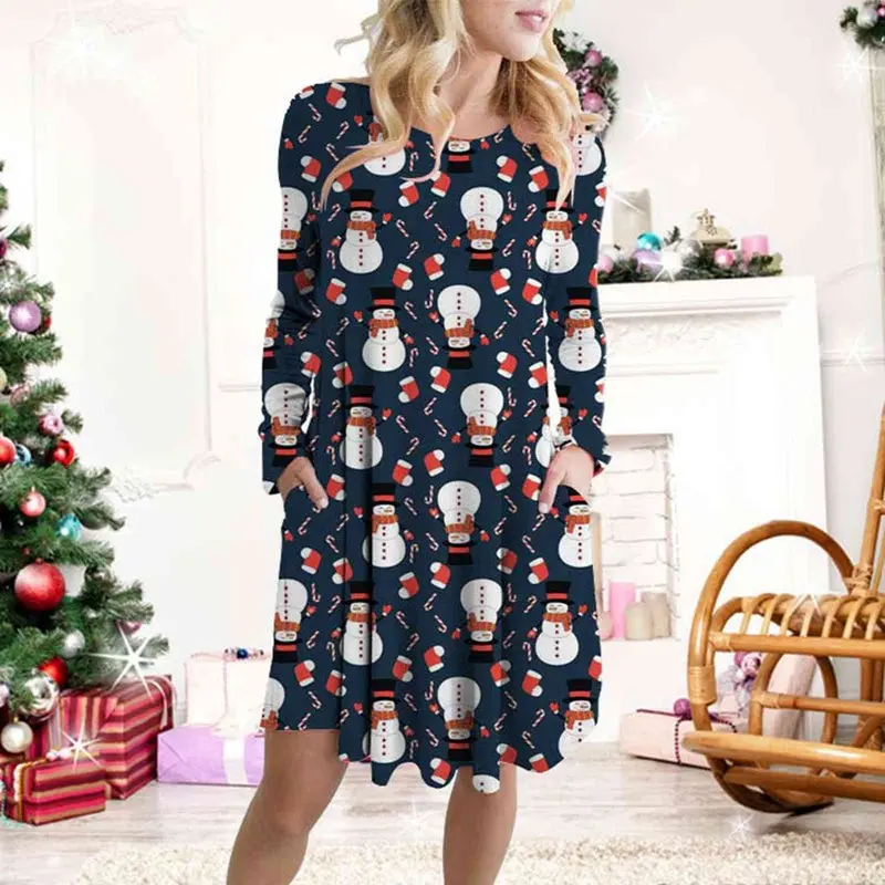 Новое популярное винтажное рождественское Платье с принтом женский свободный