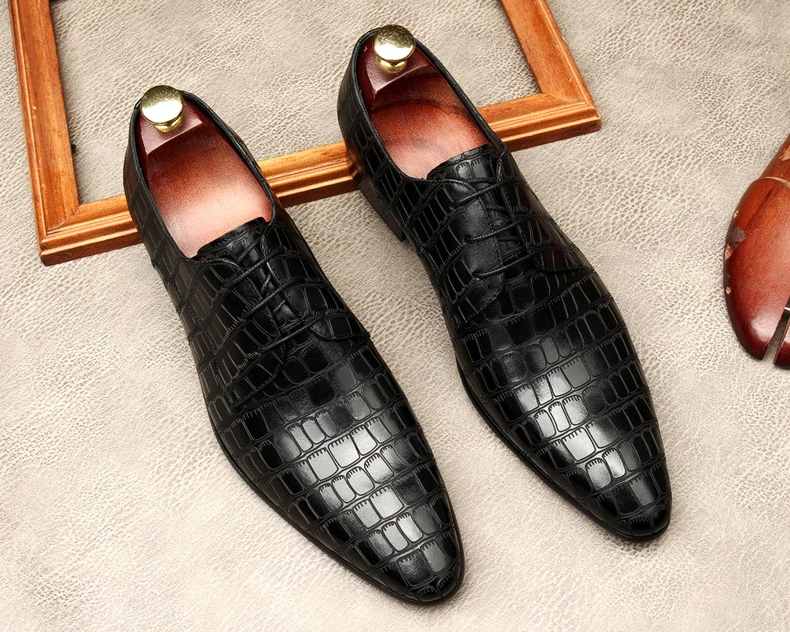 

Pointed Toe Mens Dress Shoes Genuine Leather Wedding Business Shoes Lace Up Men Formal Black Italian Design Party Oxford Shoe