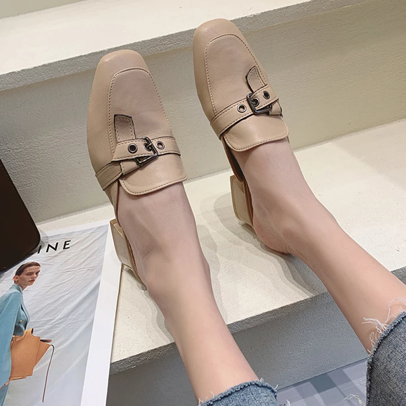 

Shoes Ladies' Slippers Cover Toe Square heel Slipers Women Luxury Slides Med Female Mule Block 2021 Designer Mules Summer Rubber