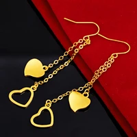 tassel double heart dangle earrings yellow gold filled romantic womens earrings pretty gift