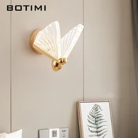 art deco butterfly led wall lamp for living room decoration acrylic bedside wall sconce modern golden hotel lighting fixture