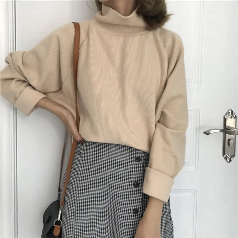 

Hot Autumn Winter Women Sweater Casual Loose Turtleneck Knitted Jumpers 2019 Long Batwing Sleeve Crocheted Pullovers Streetwear