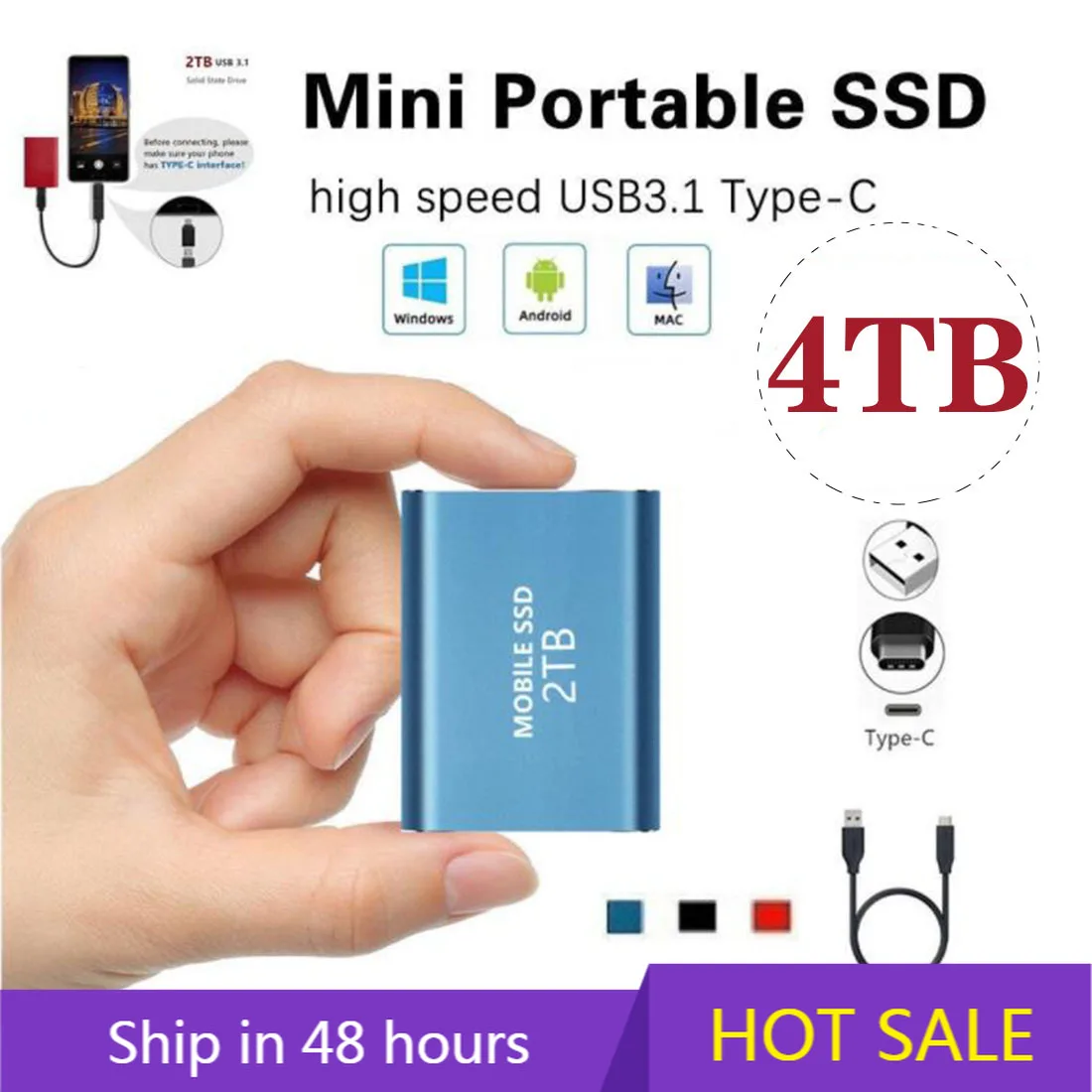

Твердотельный внешний накопитель USB 3.1 Type C SSD 2 ТБ внешний жесткий диск для настольного ноутбука