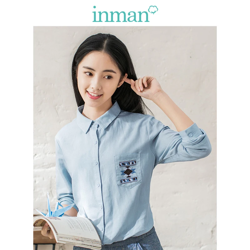 INMAN женская рубашка с цветочной вышивкой хлопковая и льняная длинным рукавом