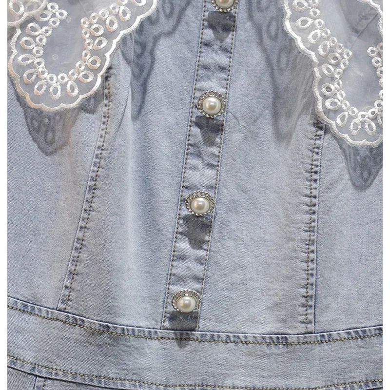 Женское джинсовое платье размера плюс 6XL летнее с кукольным воротником