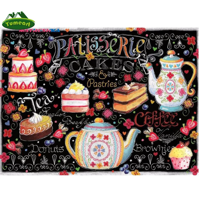 YUMEART 5D DIY алмазная живопись Клубничные торты вышивка крестиком Алмазная чайное
