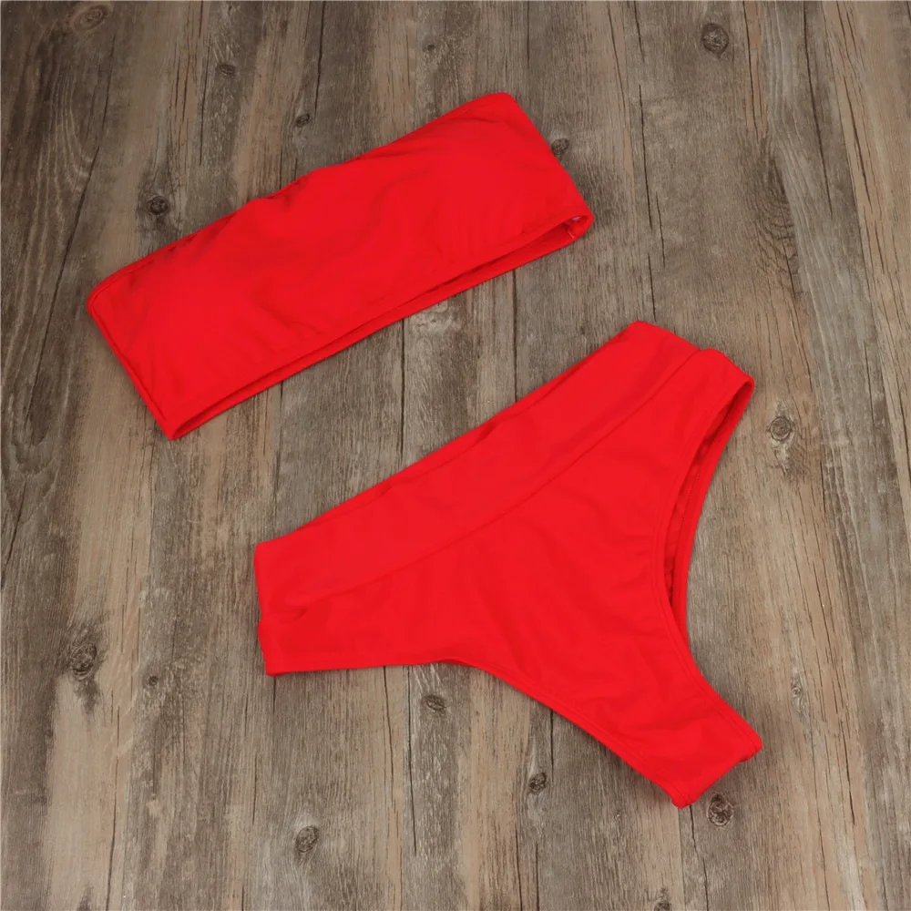 

2 Piece set High Waisted Bikini Feminino Women's Swimwear Two-piece Separate Swimsuit Red 2021 New Bathing Suit Sexy Beachwear