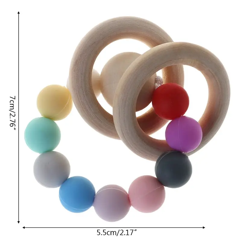 

BPA Free Baby Teether Silicone Beads Teether Newborn Teething Toys Bracelet Pain Relief Wood Rings Chewing Teether Baby Supplies