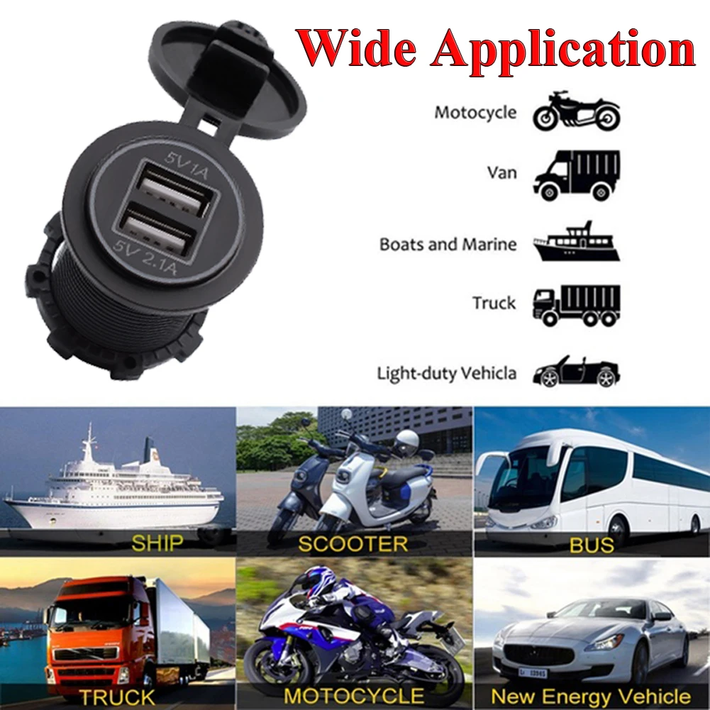 12 V-24 V розетка для автомобильного прикуривателя с двумя 1A/2.1A USB Порты и разъёмы