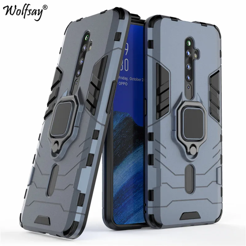 for oppo reno2 z case shockproof armor metal finger ring holder pc phone case for oppo reno2 z protective cover for oppo reno2 z free global shipping