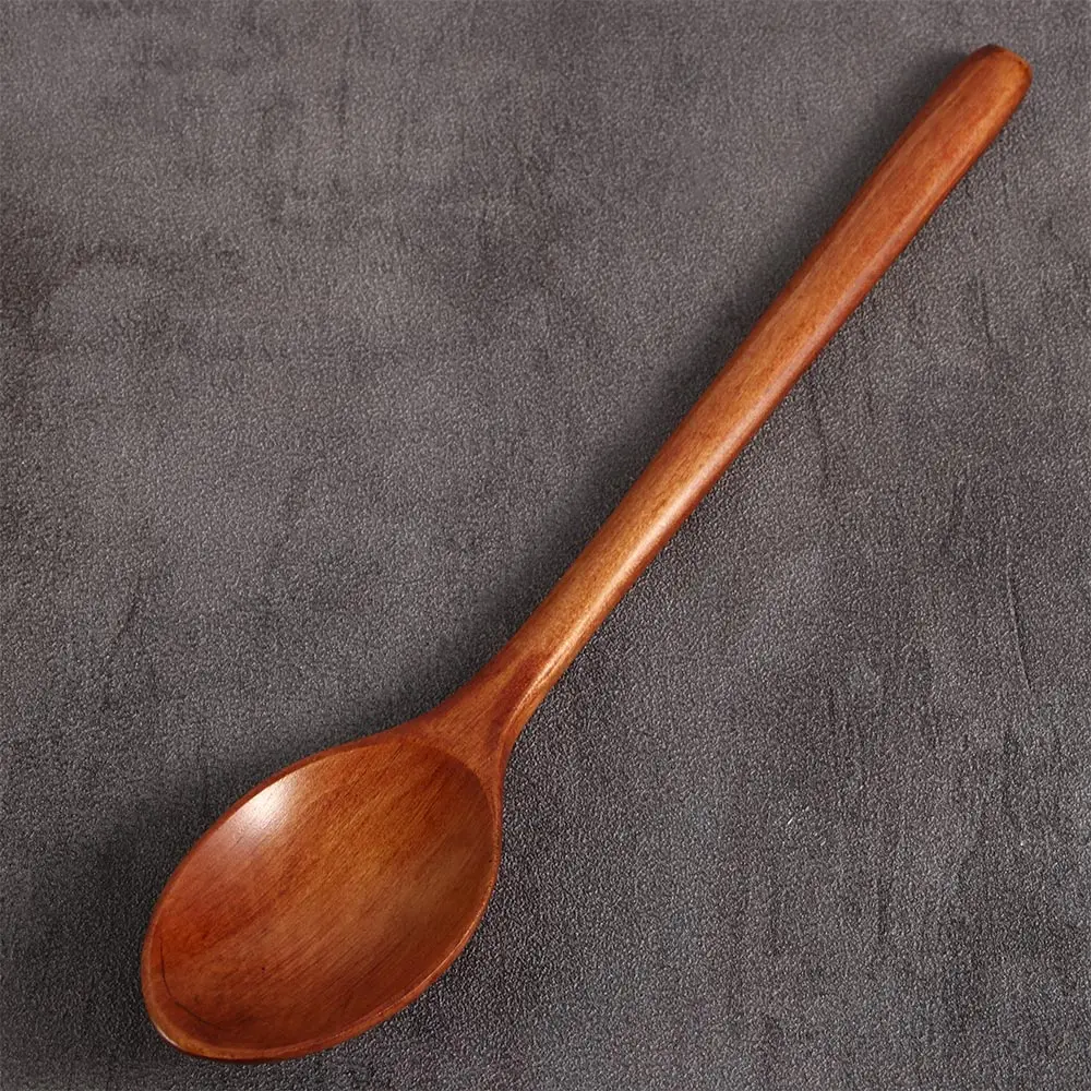 

1/5 Pieces Wooden Soup Spoons Eco Friendly Tableware Natural Ellipse Wooden Long Handle Spoon for Eating