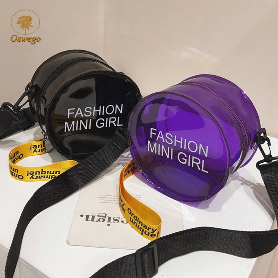 

Oswego лазерные сумки через плечо для женщин, модная маленькая круглая Сумка-тоут из ПВХ с буквенным принтом конфетных цветов, маленькая сумка-...