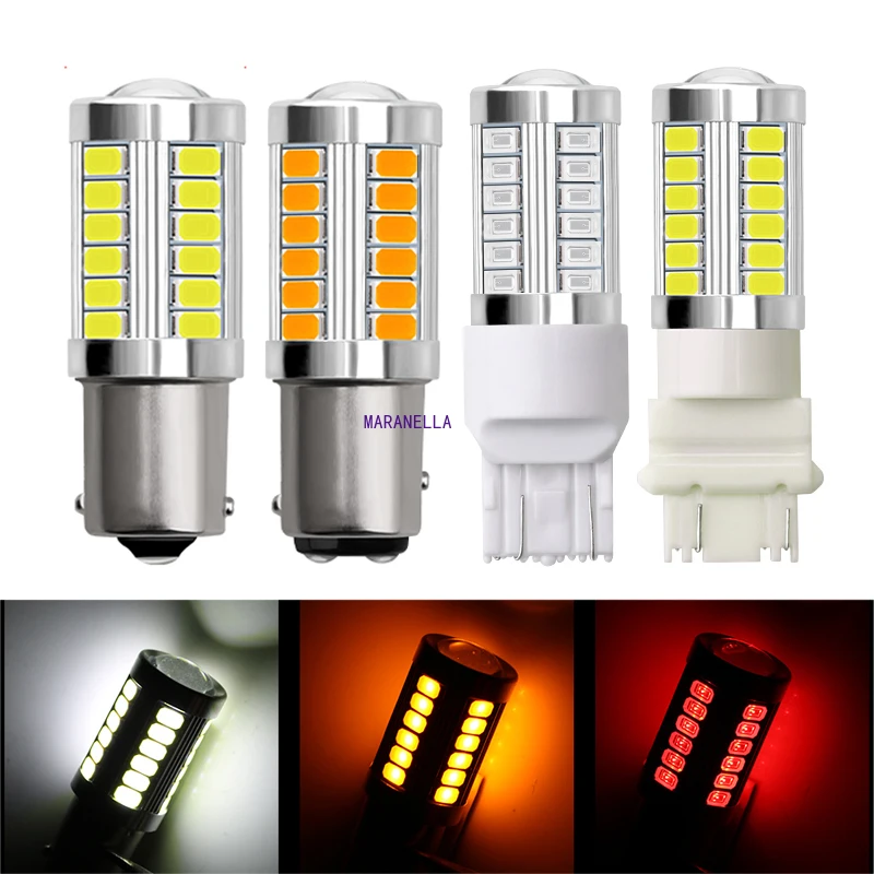 

1PCS 1156 BA15S LED Bulbs 1157 BAY15D T20 7440 Auto Reverse Bulb Tail Brake Light 5630 5730 33 SMD Turn Signal Light White 12V