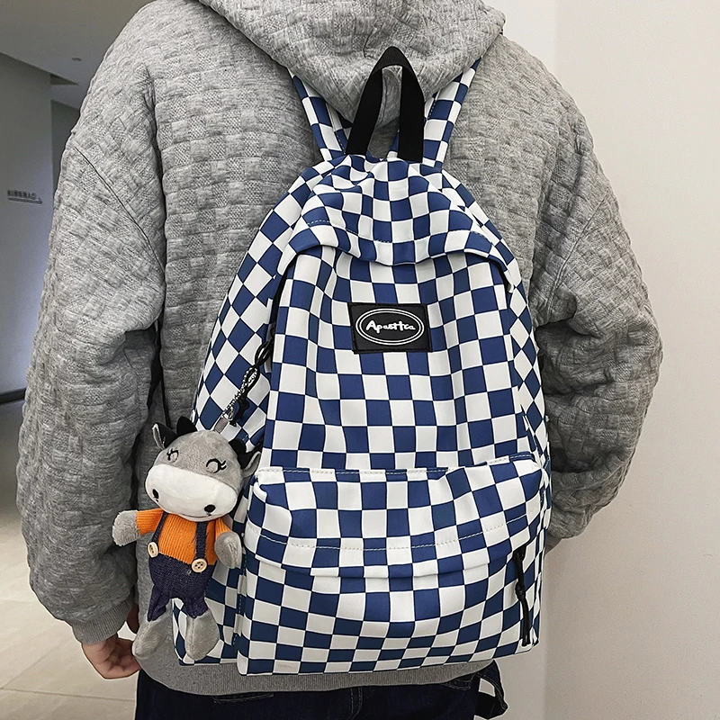 

2021 Unisex Plaid Nylon Female Travel Daypack Laptop Backpack Book Schoolbags Feminina School Casual Rucksack Women Bag Rugzak