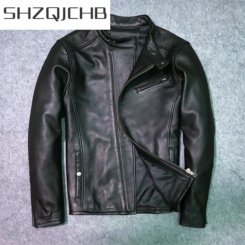 

Мужская байкерская куртка SHZQ, из натуральной коровьей кожи, зимняя байкерская куртка, одежда для улицы, LW1465, 2021