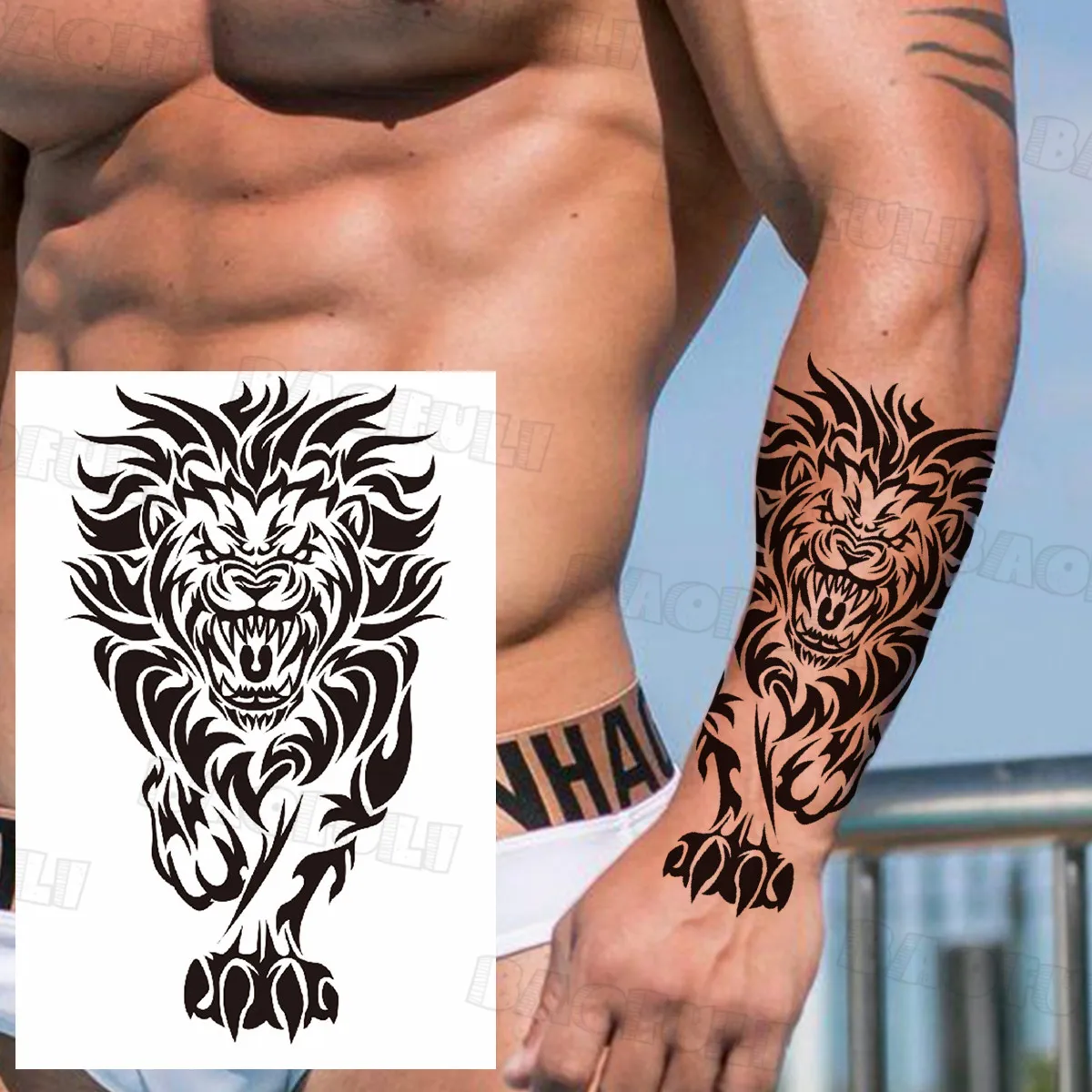 

Black Geometric Wolf Fox Temporary Tattoos For Men Adult Realistic Fake Lion Dragon Owl Tiger Skull Tatoo 3D Tattoo Sticker