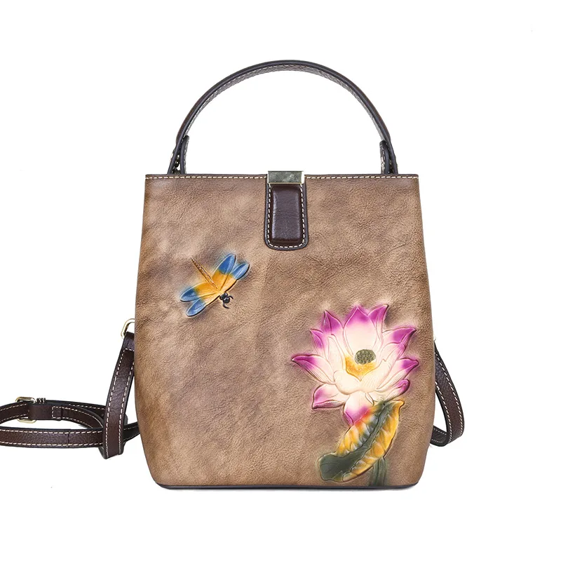 

YourSeason Female Vintage Luxury Handbags 2021 Genuine Leather Handmade Ladies Embossing Floral Cowhide Shoulder Crossbody Bags