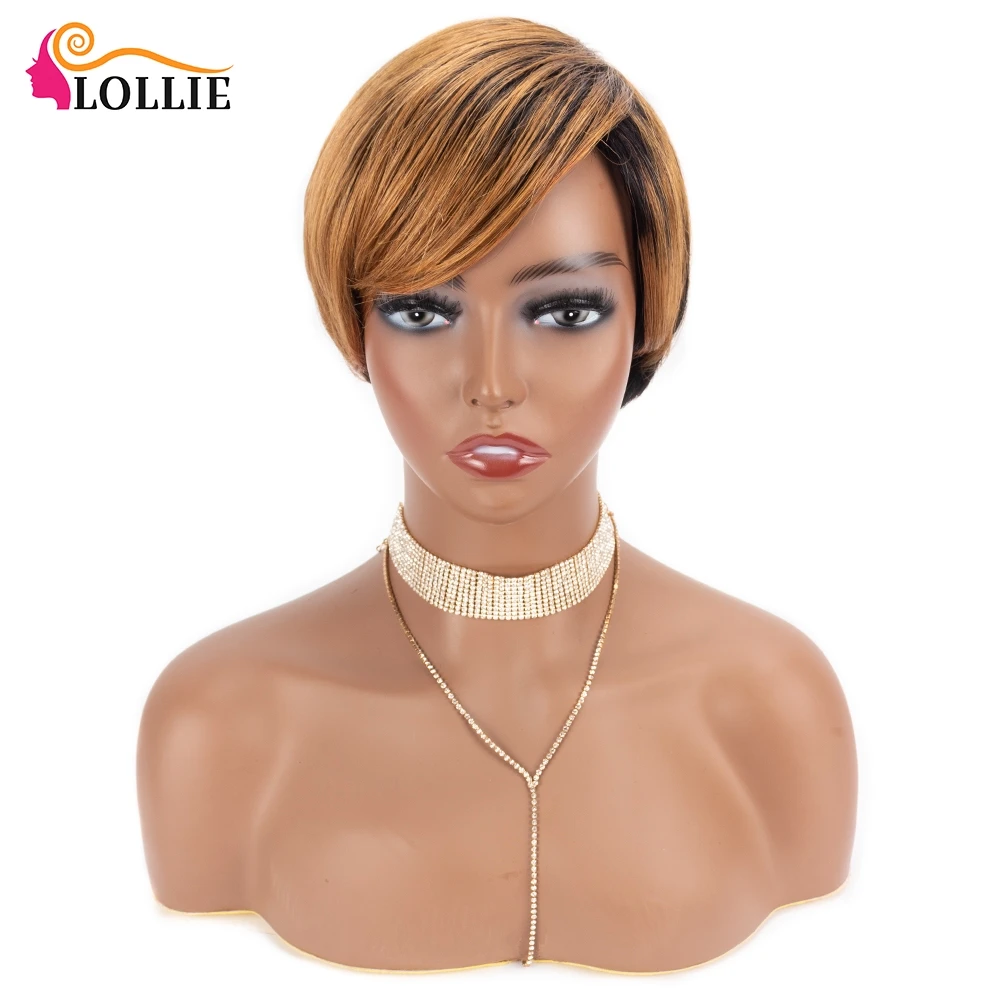 

Парик из человеческих волос с вырезами фея, короткие прямые бразильские волосы, парики машинной работы, дешевые парики из человеческих воло...