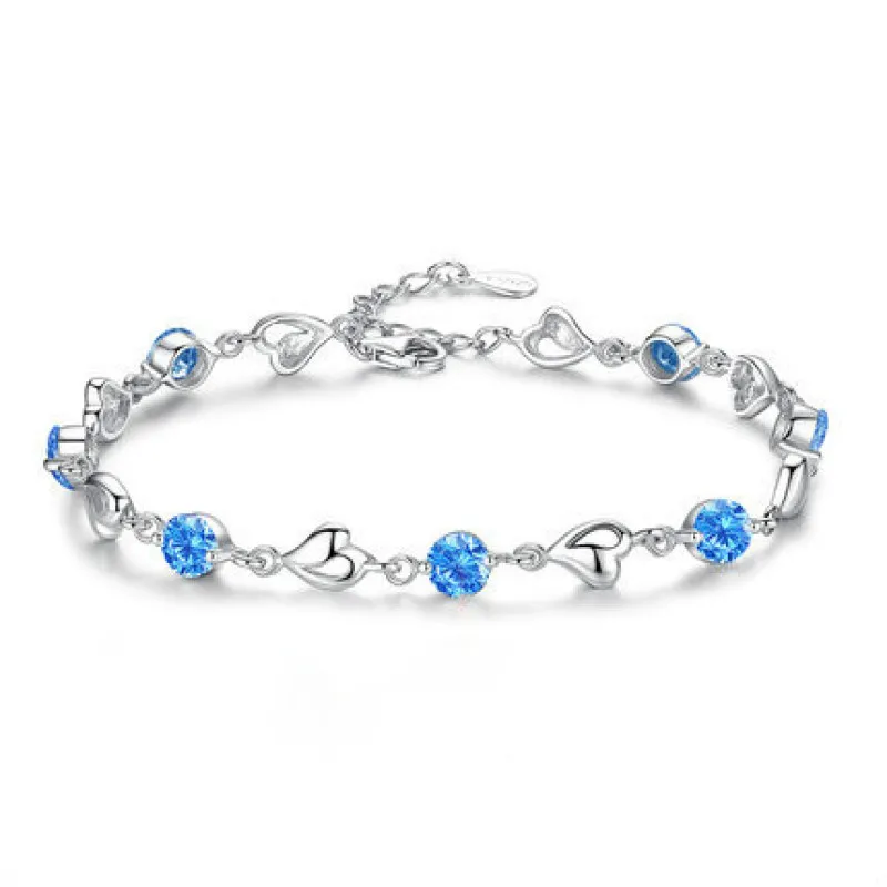 

S925 Sterling Silver Crystal Bracelet Female Korean Version of Simple Love Diamond Personalized Gift for Girlfriends