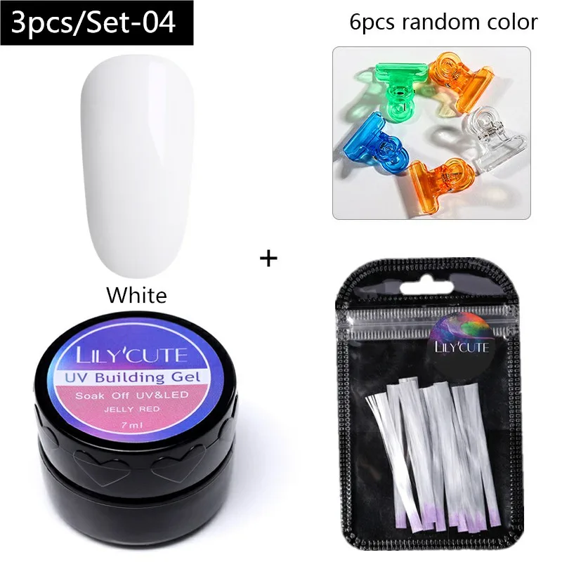 3pcs-LC04 LILYCUTE 20ml Poly Extension Gel Kit Quick Building Gel White Clear LED Acrylic Builder Nail Tips Nail Art Gel Brush Tool Set - Цвет: 3pcs-LC04
