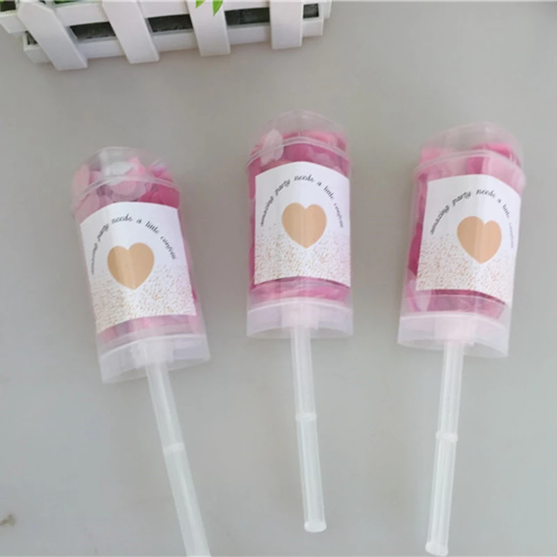 10Pcs Heart Push-Pop Confetti Poppers Wedding Baby Bride Shower Birthday Party Decoration Push Tube Cylinder Heart Shaped Confet