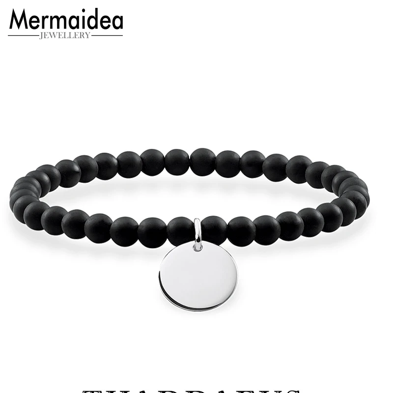 Браслет из черного обсидиана с бусинами покрытый серебром 2020 пробы модные