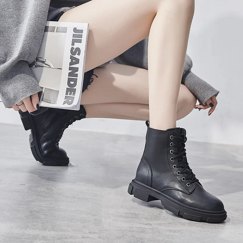 Boussac/черные ботинки на платформе и массивном каблуке в стиле панк женские Ботинки