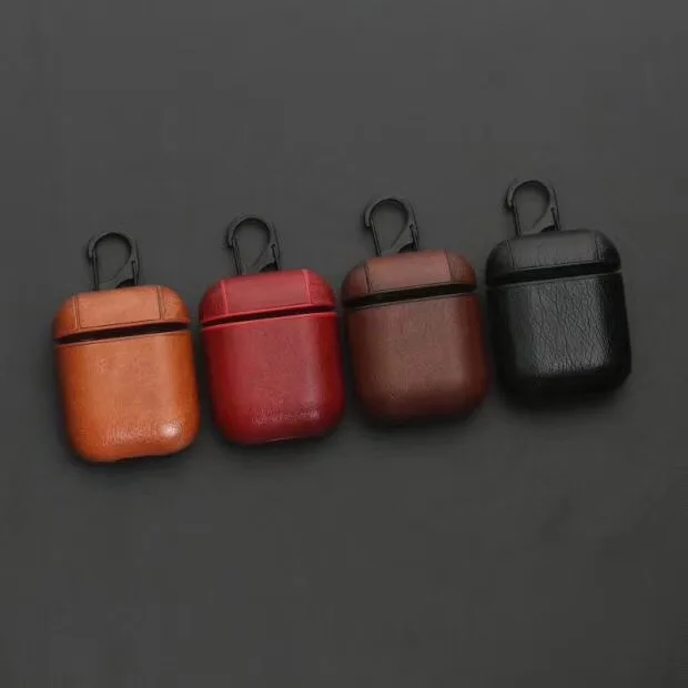 Кожаный чехол для беспроводных наушников AirPods 1 шт. с крючком из натуральной кожи |
