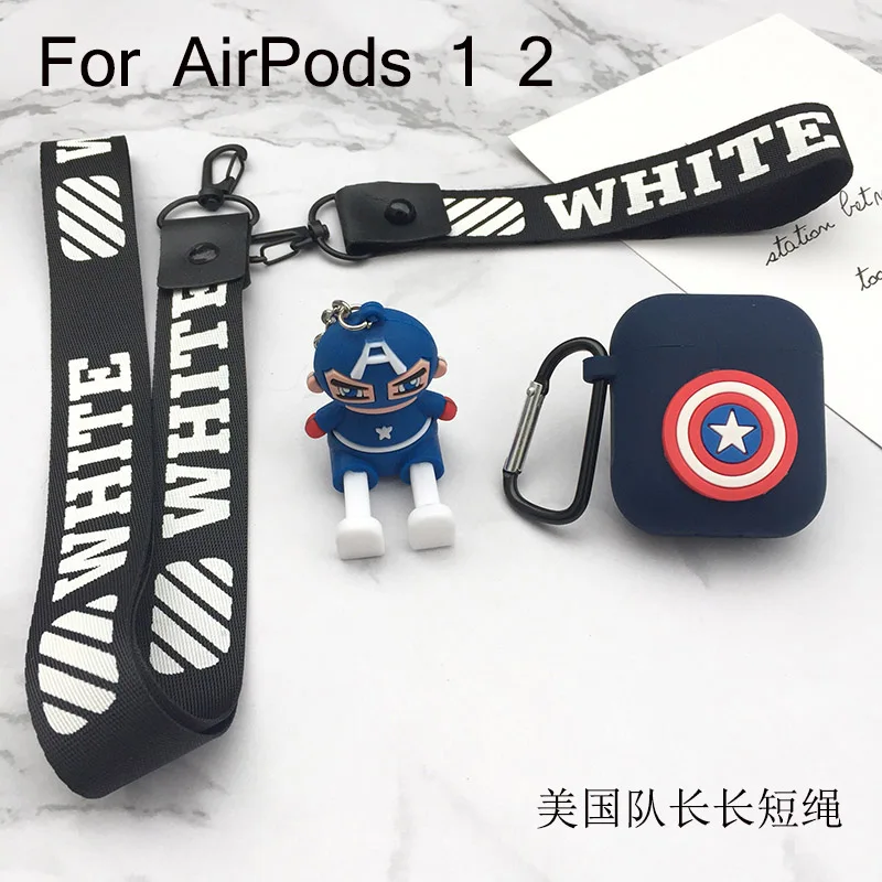 AirPods 1 2-4 Чехол для наушников с героями мультфильмов «Железный человек», «Капитан Америка» для Apple AirPods Pro 1 2 i13 TWS, силиконовый чехол, брелок, кабель, «Человек-паук», подставка - Цвет: AirPods 1 2-4