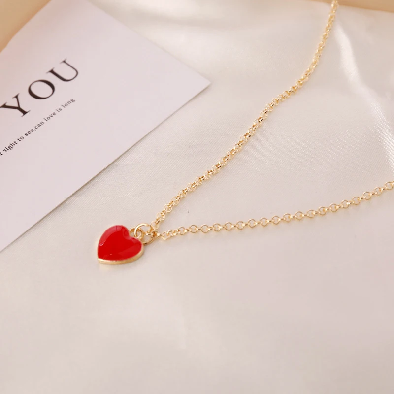 

Fashion Red Pink Blue Heart-shaped Pendant Necklace Elegant Women's Wedding Clavicle Chain Jewelry Romantic Valentine's Gifts