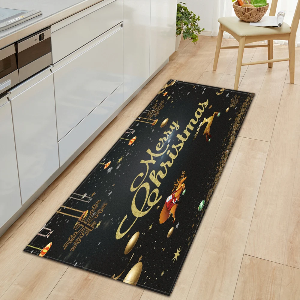 

Kitchen Carpet Bedroom Floor Decor Rug Entrance Doormat Home Children Bath Hallway Balcony Anti-Slip Long Mat Christmas Pattern